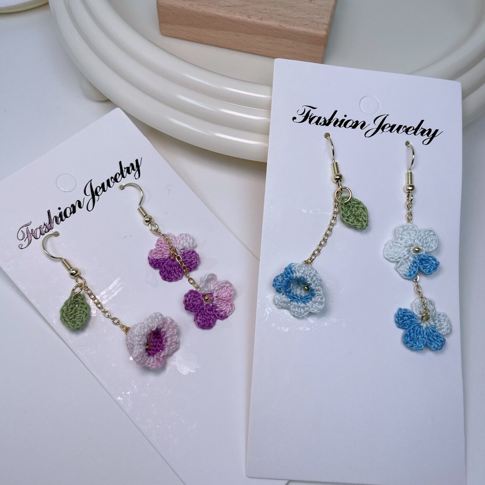 Micro Crocheted Asymmetrical Dangle Earrings - image 6